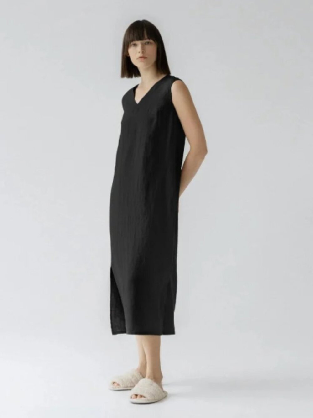 Linen Tales Nasturitum Nightdress White vneck Linen Maxi Dress